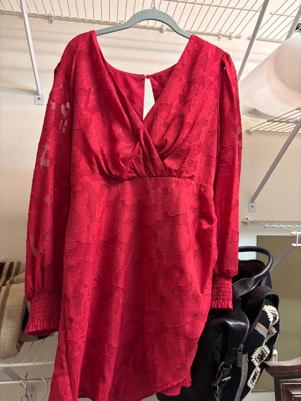 Elegant Red V-Neck Lace-Texture Women’s Dress